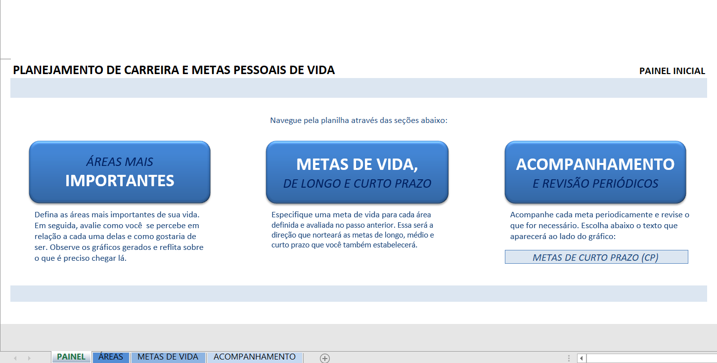 Dashboard Excel - Planejamento De Carreira e Metas Pessoais De Vida