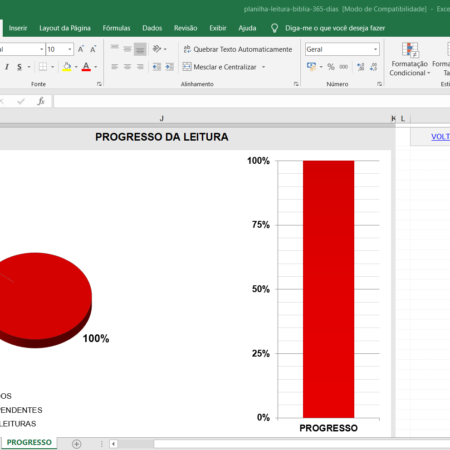 Dashboard Excel - Planilha Leitura Biblia em 365 Dias