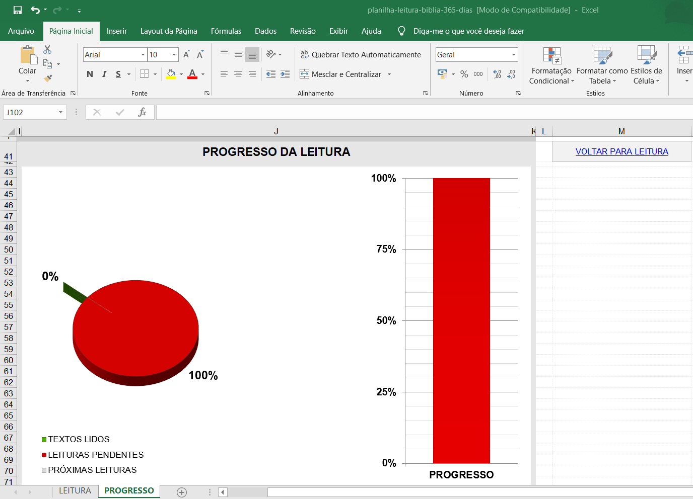 Dashboard Excel - Planilha Leitura Biblia em 365 Dias
